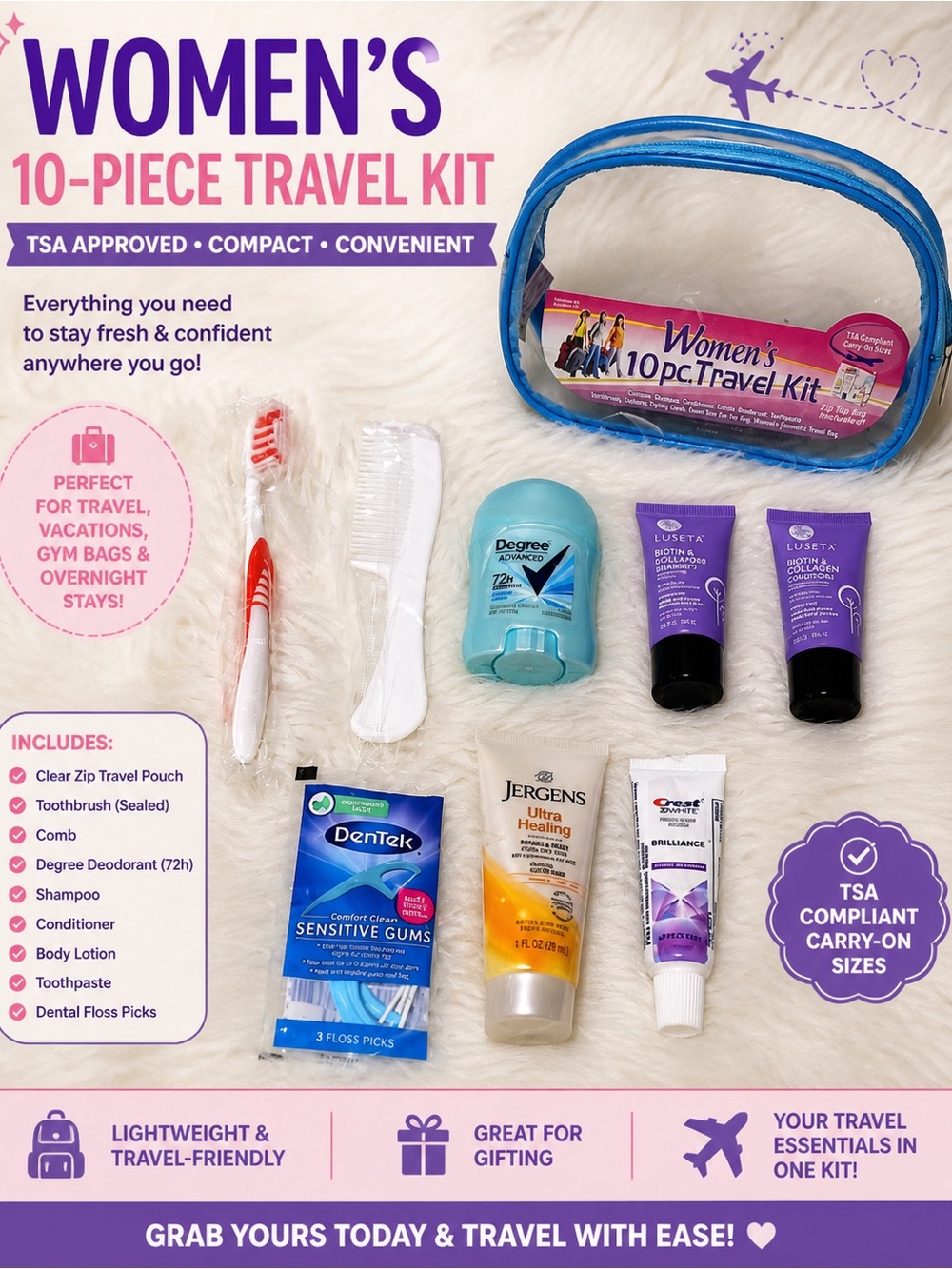 All-in-One Women’s Travel Kit (10 PCS) – Ready to Go!